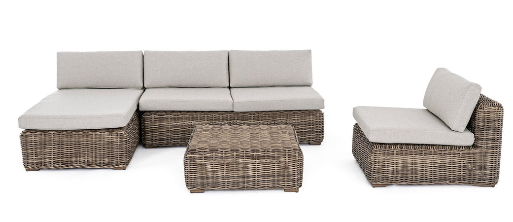 Lettino chaise longue "Coraline" con cuscino comodo, struttura in alluminio e intreccio in fibra sintetica