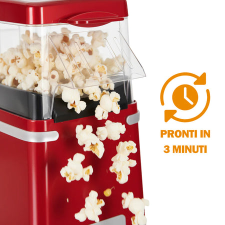 Macchina per Popcorn ad Aria Calda 1200w Senza Olio Pronta in 3 Minuti Compatta