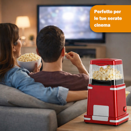 Macchina per Popcorn ad Aria Calda 1200w Senza Olio Pronta in 3 Minuti Compatta