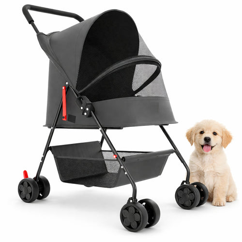 Passeggino Pieghevole per Cani e Gatti con Cappottina Max 15kg Animali Domestici Nero