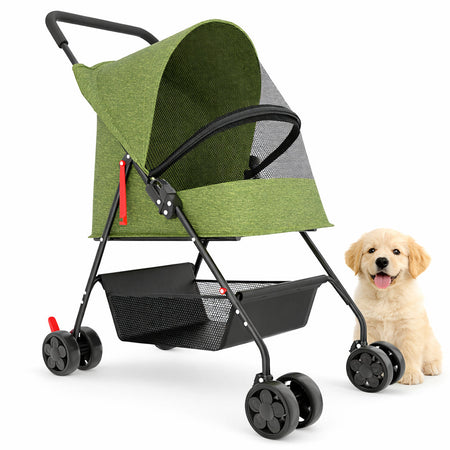 Passeggino Pieghevole per Cani e Gatti con Cappottina Max 15kg Animali Domestici Verde