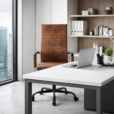 Sedia Ufficio Ecopelle Industrial Girevole Altezza Regolabile Base Nera Marrone