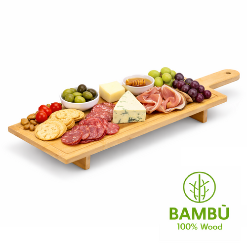 Vassoio Tagliere Grande Aperitivo in Legno di Bambù 50x14cm Colore Naturale