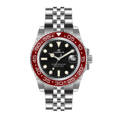 Orologio LORENZ uomo Luminous datario acciaio / nero / rosso