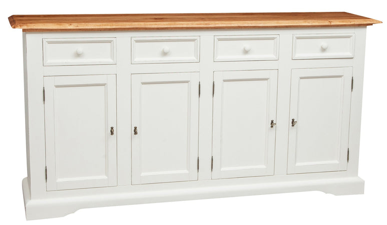 Biscottini Credenza Country in legno massello di tiglio struttura bianca anticata top finitura naturale L202xPR45xH103 cm. Made in Italy