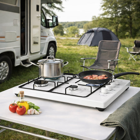 Piano Cottura a Gas da Appoggio 4 Fuochi 58x50 cm Accensione Elettrica Bianco