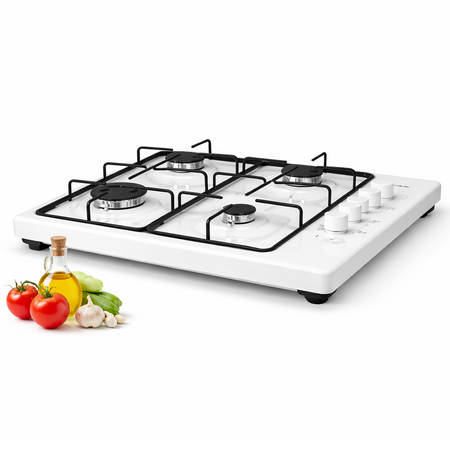 Piano Cottura a Gas da Appoggio 4 Fuochi 58x50 cm Accensione Elettrica Bianco
