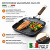 Bistecchiera 25x35 cm Antiaderente 3 Strati Manico Pieghevole Salvaspazio Made in Italy