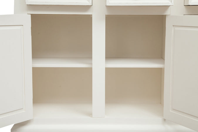 Biscottini Credenza Country in legno massello di tiglio struttura bianca anticata top finitura naturale L202xPR45xH103 cm. Made in Italy