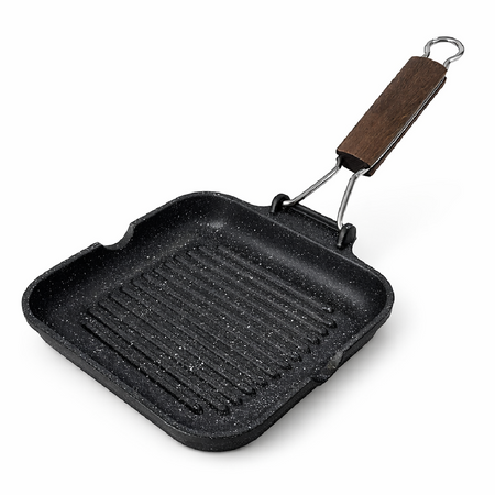 Bistecchiera 20x20 cm Antiaderente 5 Strati Pietra Manico Pieghevole Made in Italy