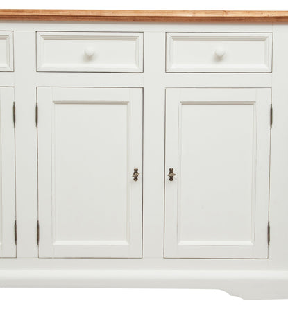 Biscottini Credenza Country in legno massello di tiglio struttura bianca anticata top finitura naturale L202xPR45xH103 cm. Made in Italy