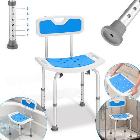 Sedia Sgabello da Doccia con Schienale Regolabile Anziani Disabili max 130 kg