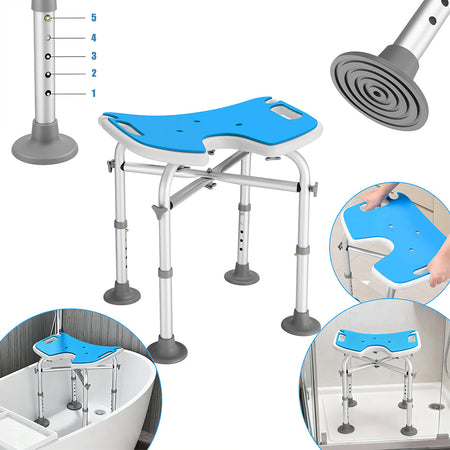Sgabello da Doccia per Anziani Regolabile con Piedini Antiscivolo Portata 130 kg