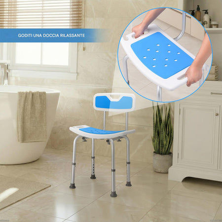 Sedia Sgabello da Doccia con Schienale Regolabile Anziani Disabili max 130 kg