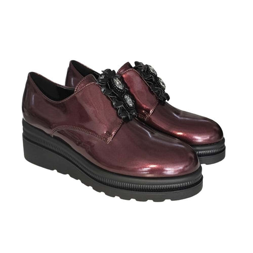CINZIA SOFT Mocassino donna in vernice perlata  bordeaux con strass MM3A5453 003