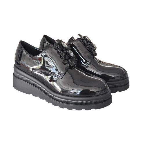 CINZIA SOFT Mocassino donna in vernice perlata nero  con strass MM3A5453 001