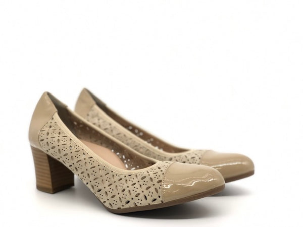 GRUNLAND Décolleté donna CIAC beige forato con punta in vernice e tacco 50