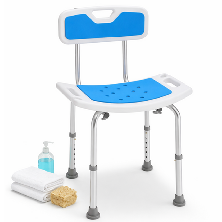 Sedia Sgabello da Doccia con Schienale Regolabile Anziani Disabili max 130 kg