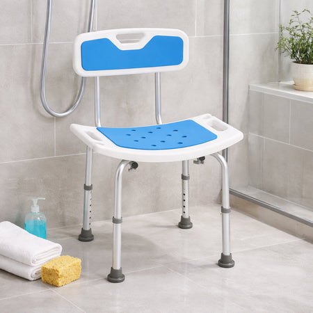 Sedia Sgabello da Doccia con Schienale Regolabile Anziani Disabili max 130 kg