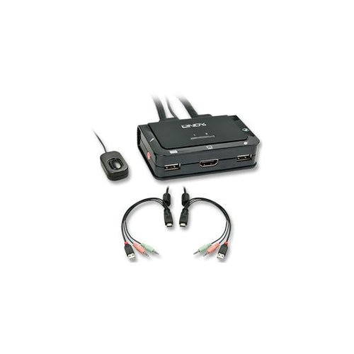 Lindy 42340 switch per keyboard-video-mouse [kvm] Nero (2 PORT HDMI USB 2.0 & AUDIO KVM SW)