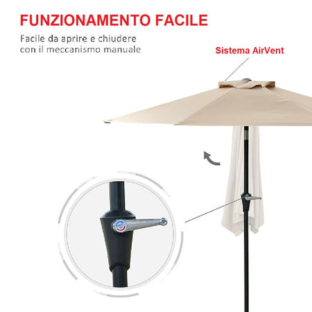 Ombrellone Giardino 2.7 mt con Palo Centrale AirVent Telo Poliestere Resistente Beige