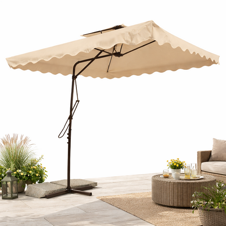 Ombrellone da Giardino Palo Decentrato 2.5x2.5 mt Impermeabile Beige Apri&Chiudi