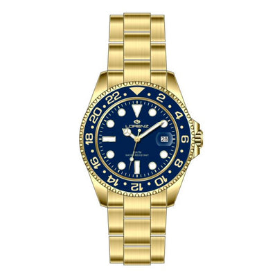 Orologio LORENZ uomo Scuba datario acciaio dorato / blu