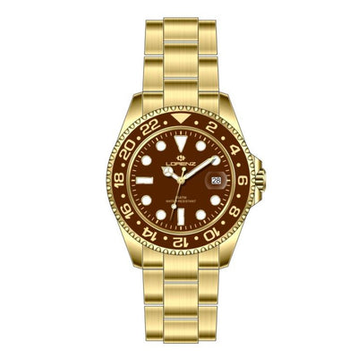 Orologio LORENZ uomo Scuba datario acciaio dorato / marrone