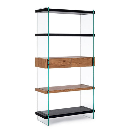 Libreria Line Wood struttura in legno MDF rivestito con fianchi in vetro per interno