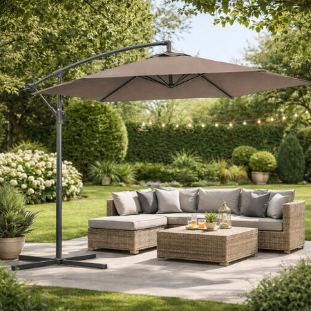 Ombrellone da Giardino Palo Laterale 3 mt Taupe Alluminio Waterproof con Manovella