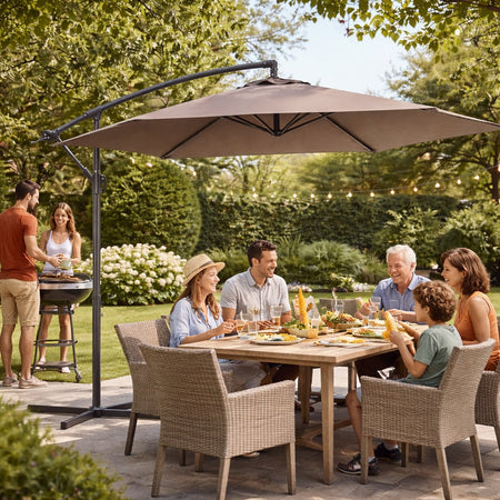 Ombrellone da Giardino Palo Laterale 3 mt Taupe Alluminio Waterproof con Manovella