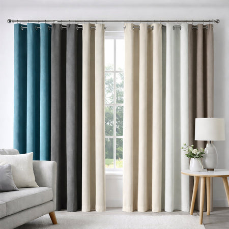 Tenda Oscurante 140x290 cm con Anelli Cromo Design Moderno Beige