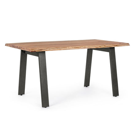 Tavolo Aron rettangolare, con gambe in acciaio, piano in legno di acacia, stile moderno