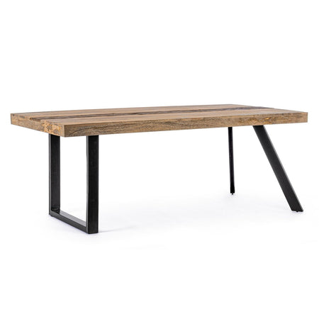 Tavolo Manchester rettangolare, con gambe in acciaio, piano in legno di mango, stile moderno