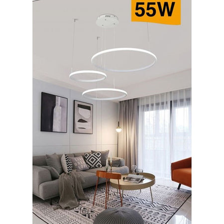 Lampadario Led A Sospensione 3 Anelli Asimmetrici 55w Luce 3000k 4000k 6500k A65