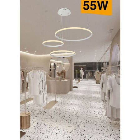 Lampadario Led A Sospensione 3 Anelli Asimmetrici 55w Luce 3000k 4000k 6500k A65