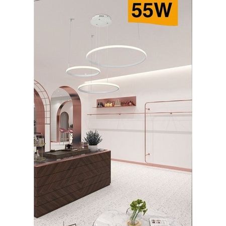 Lampadario Led A Sospensione 3 Anelli Asimmetrici 55w Luce 3000k 4000k 6500k A65