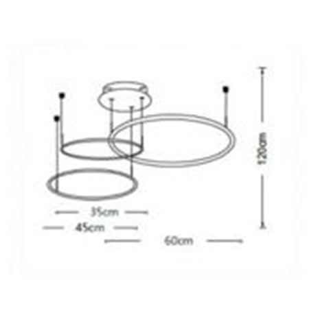 Lampadario Led A Sospensione 3 Anelli Asimmetrici 55w Luce 3000k 4000k 6500k A65