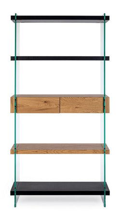 Libreria "Line Wood" struttura in legno MDF rivestito con fianchi in vetro per interno