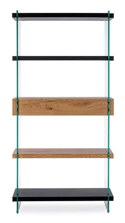 Libreria "Line Wood" struttura in legno MDF rivestito con fianchi in vetro per interno