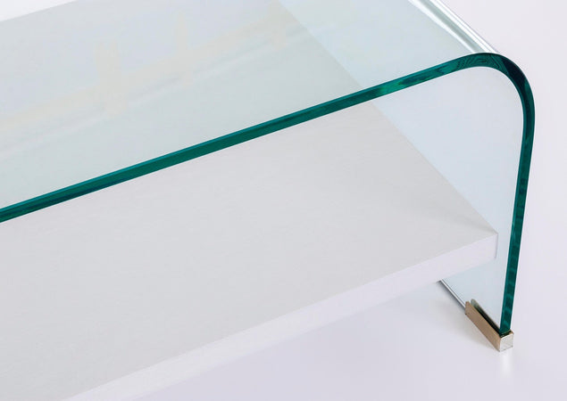 Tavolino "Line Wood" struttura in vetro trasparente per arredamento