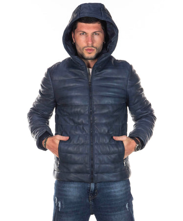 Rio - Piumino Uomo Blu in vera pelle
