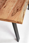 Tavolo Aron rettangolare, con gambe in acciaio, piano in legno di acacia, stile moderno