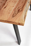 Tavolo Aron rettangolare, con gambe in acciaio, piano in legno di acacia, stile moderno