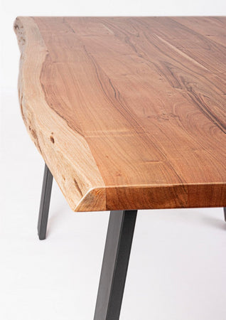 Tavolo Aron rettangolare, con gambe in acciaio, piano in legno di acacia, stile moderno