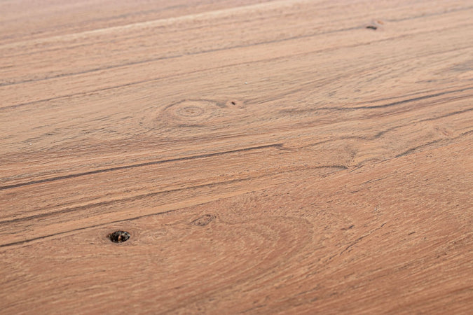 Tavolo Aron rettangolare, con gambe in acciaio, piano in legno di acacia, stile moderno