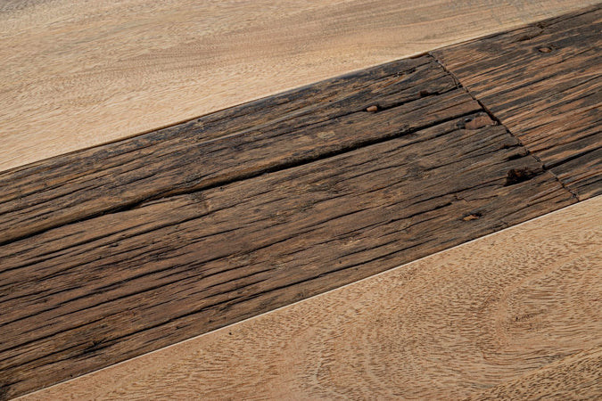 Tavolo Manchester rettangolare, con gambe in acciaio, piano in legno di mango, stile moderno