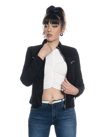 Kelly - Giacca Donna in Vera Pelle di Renna Nera
