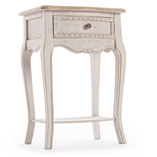 Comodino Clarisse per camera, Struttura In Legno Paulownia Con Piano Impiallacciato