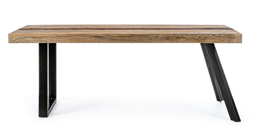 Tavolo Manchester rettangolare, con gambe in acciaio, piano in legno di mango, stile moderno